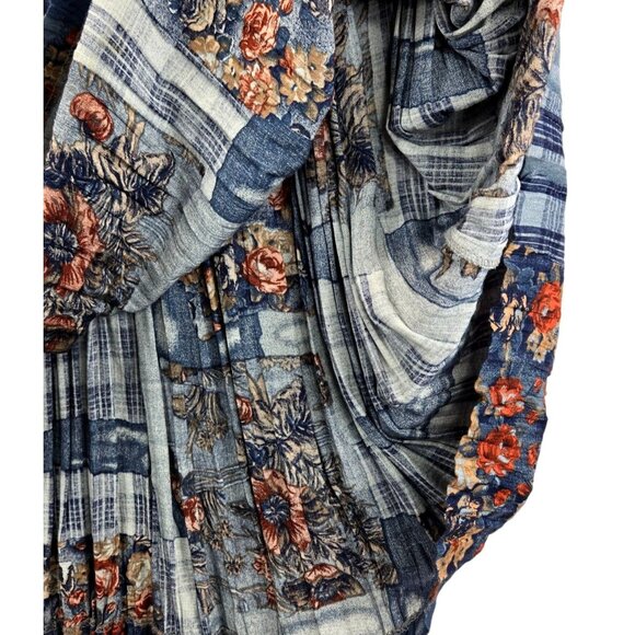 Vtg Maxi Broomstick Skirt Blue Patchwork Sz M/L 30" Waist 31" Lngth Stonebridge - Picture 12 of 16